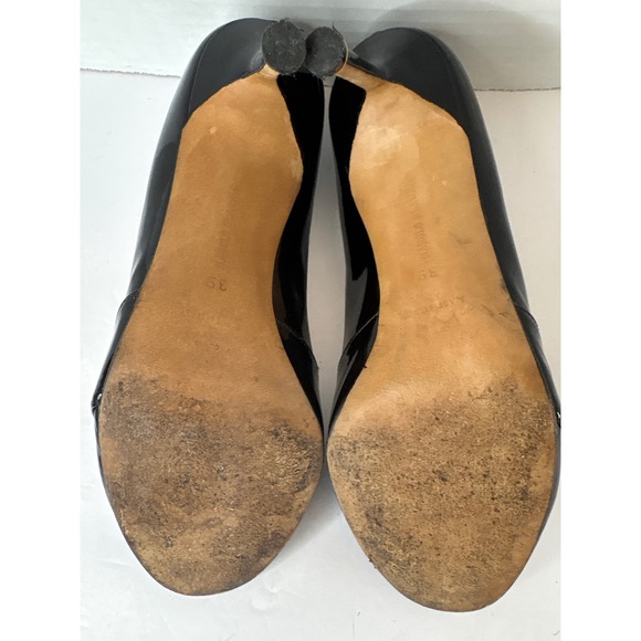 Manolo Blahnik size 39 Black Patent Leather Peep Toe Pumps Stiletto Heels - Picture 5 of 8